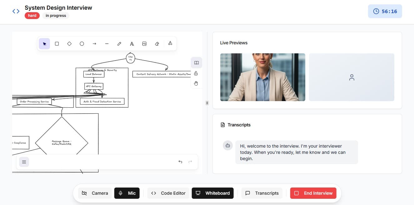 A PrepLinx system design interview: the problem, the whiteboard and the live transcript
